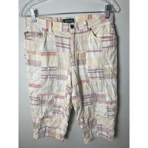 Lauren Ralph Lauren Vintage 90s Patchwork Plaid Capri Pants Pink Tan Cotton 6